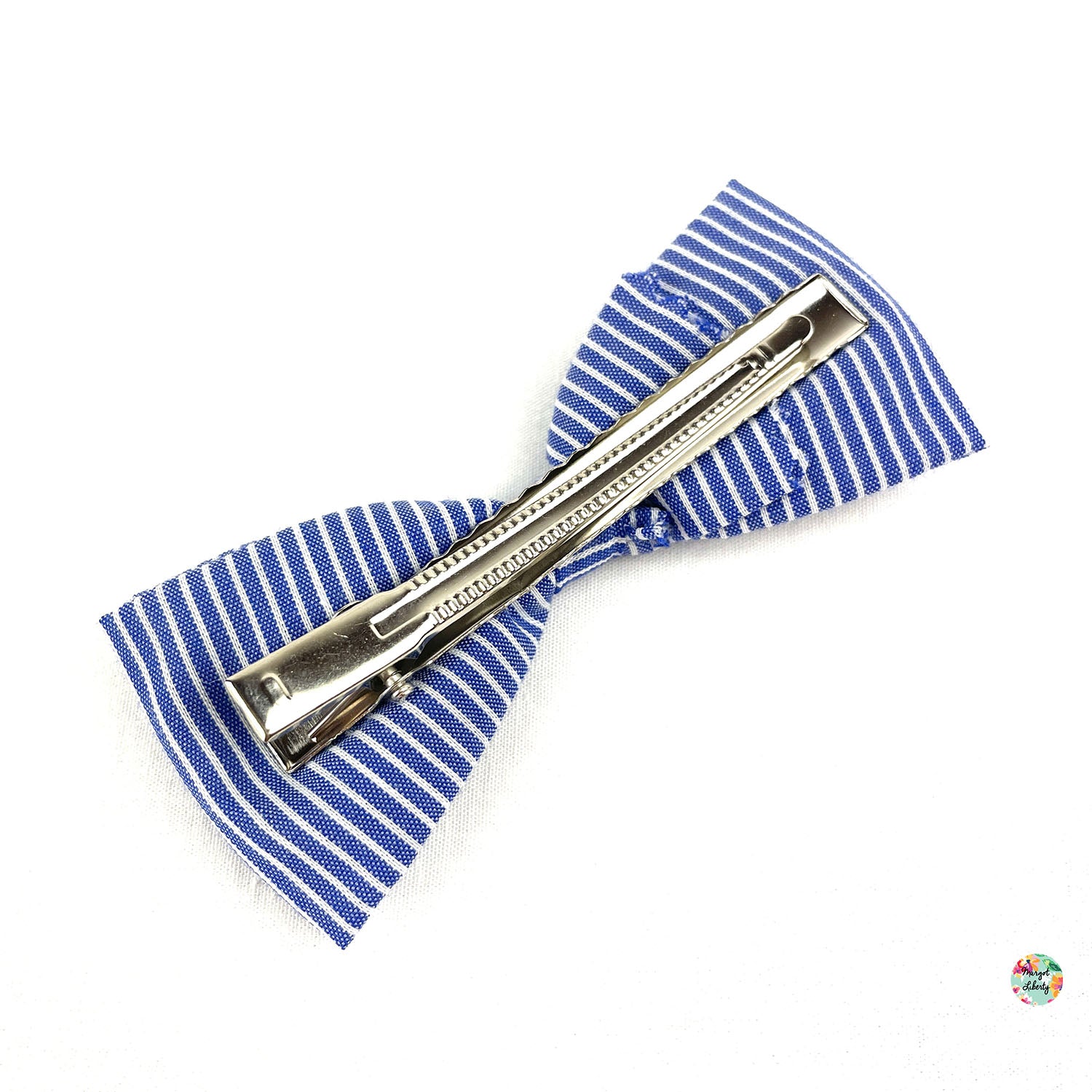 Grande Barrette Rayures bleu jean et blanches