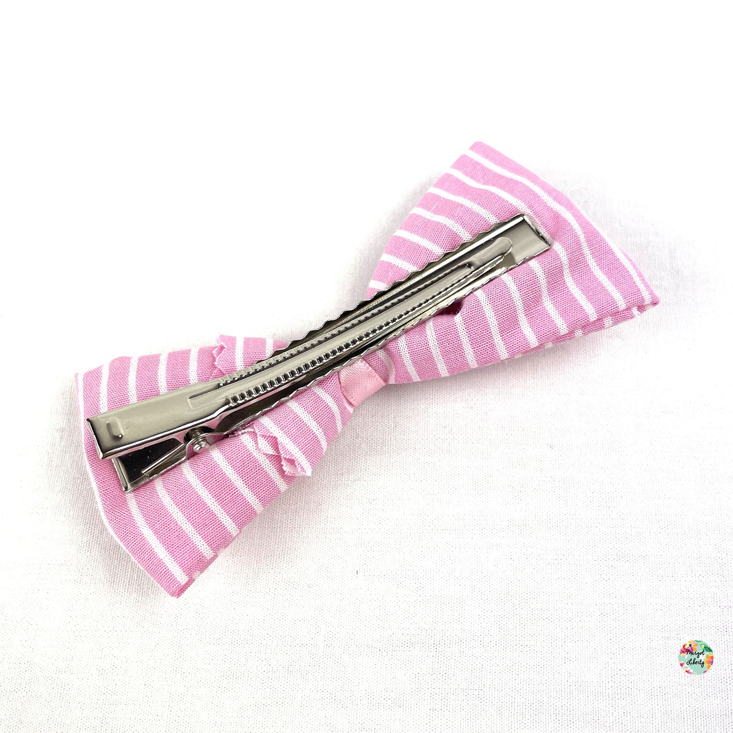 Grande Barrette Rayures roses et blanches