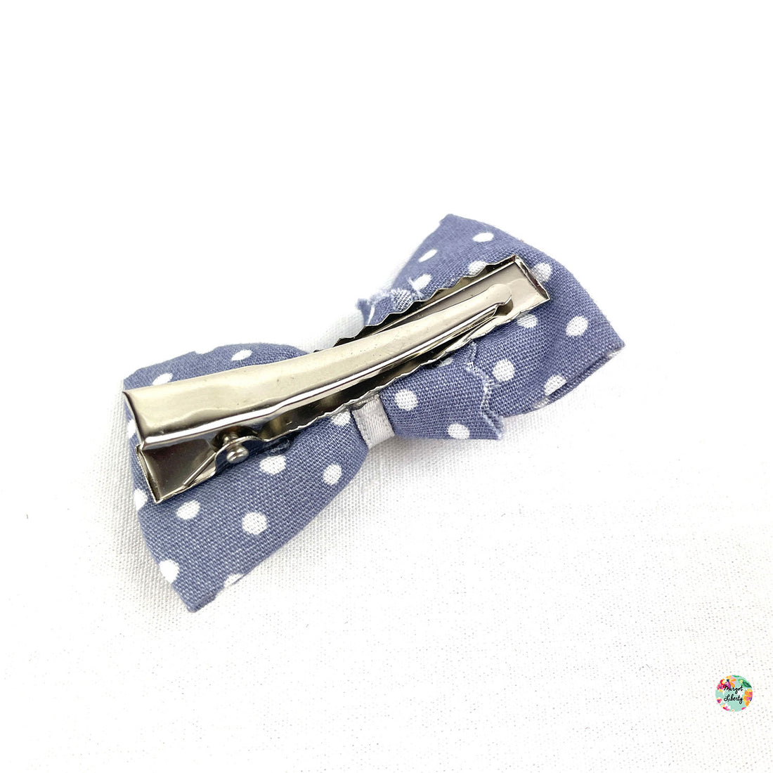 Barrette Gris parme pois blancs