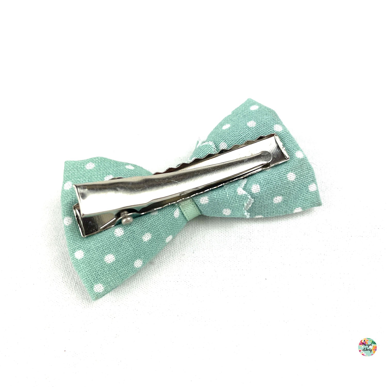 Barrette Vert clair pois blancs