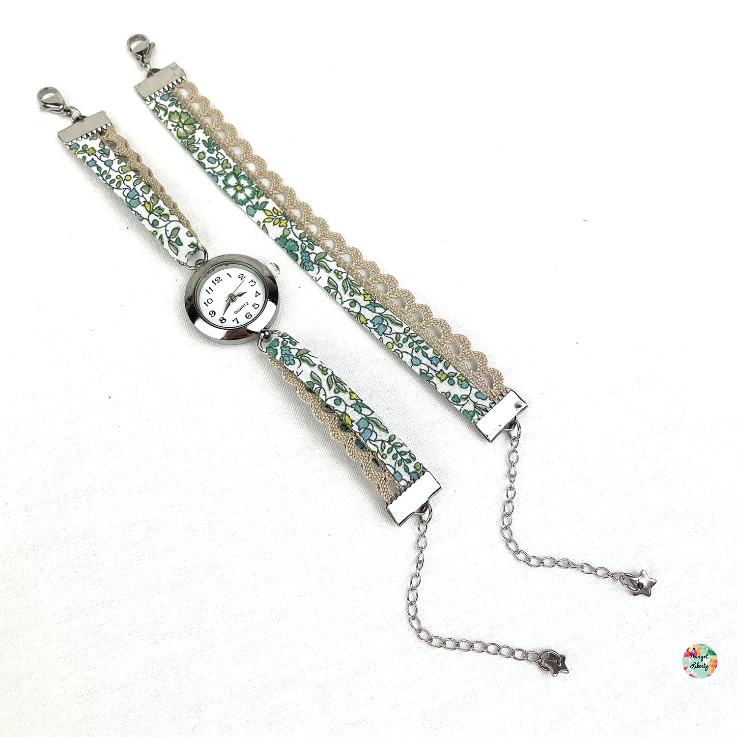 Montre et bracelet assorti - Liberty "Katie and Millie Mint" - Dentelle beige
