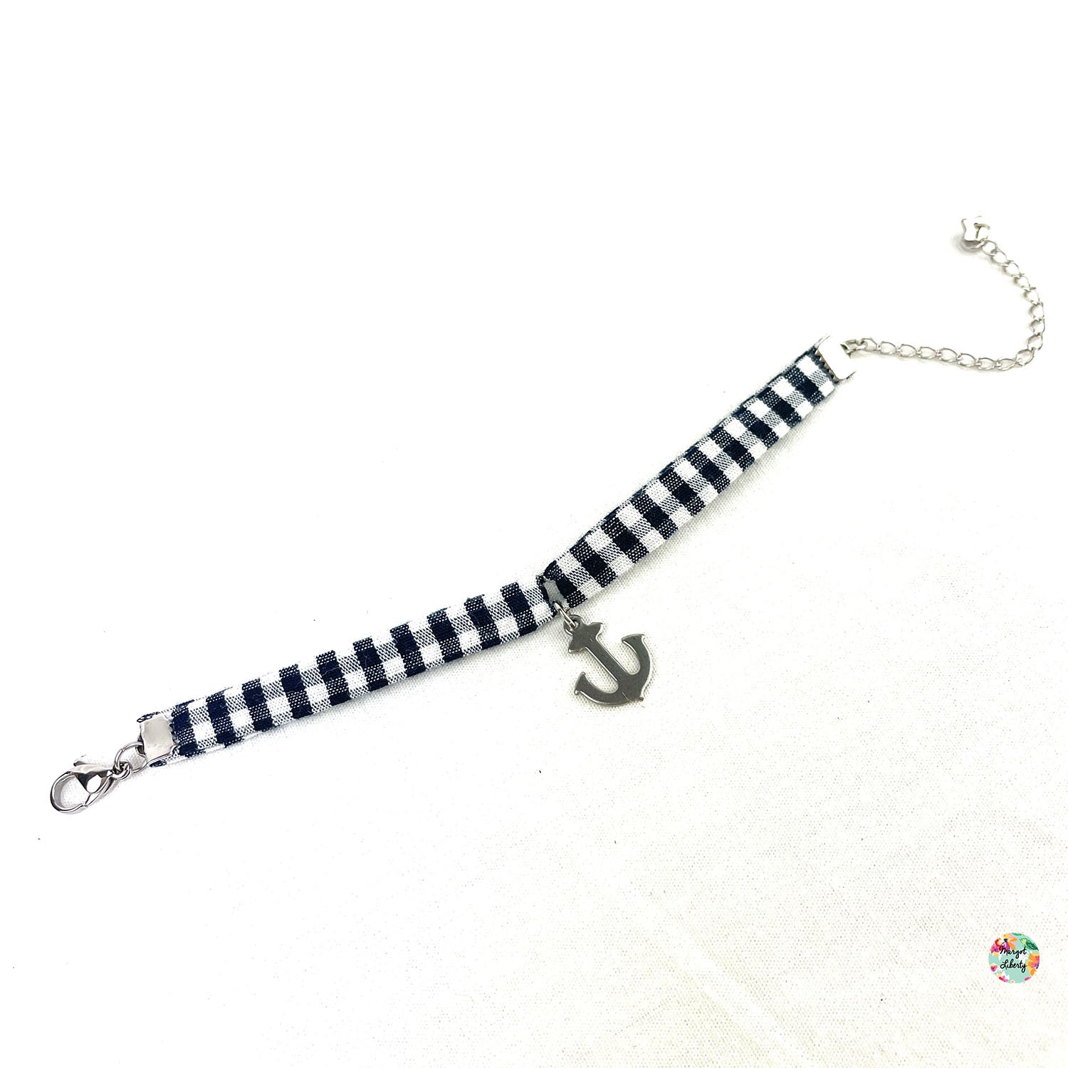 Bracelet Vichy bleu marine petits carreaux