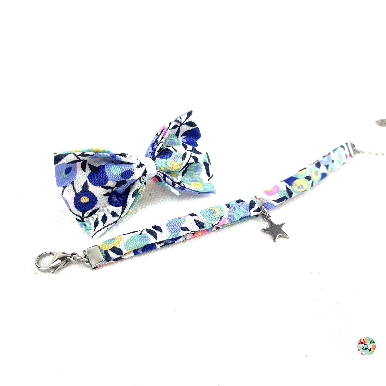 Bracelet et barrette assortis Liberty "Wiltshire Aurore fluo"