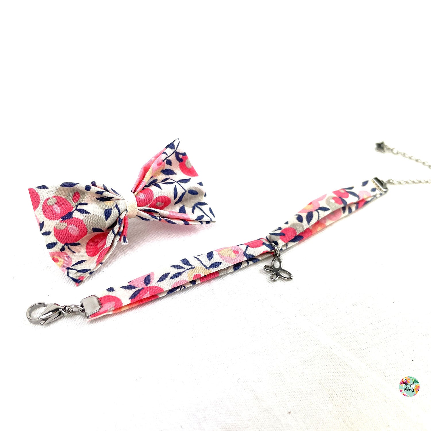 Bracelet et barrette assortis Liberty "Wiltshire Pois de Senteur"