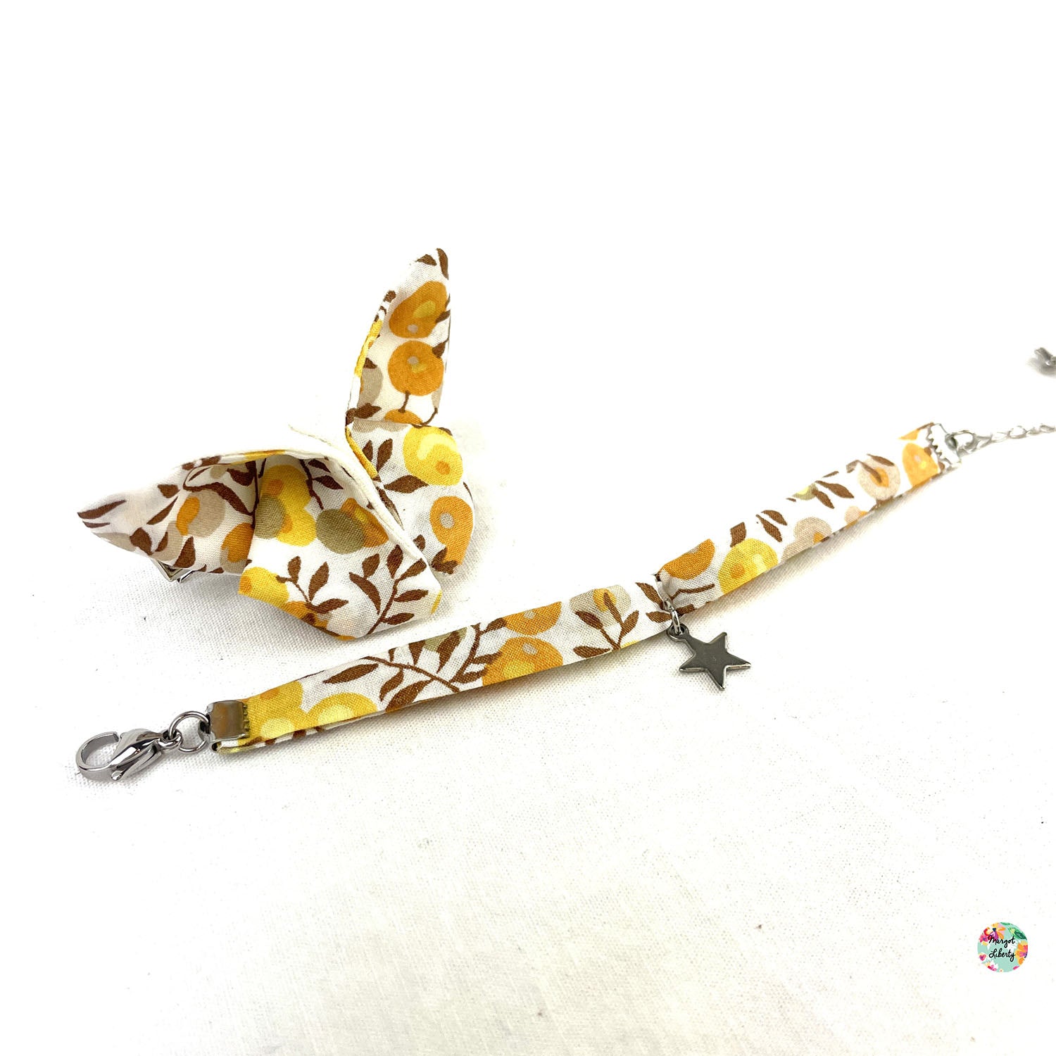 Bracelet et barrette papillon assortis Liberty "Wiltshire Tournesol"