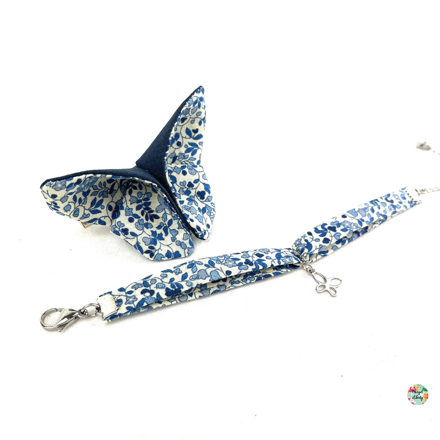 Bracelet et barrette papillon assortis Liberty "Katie and Millie Bleu"
