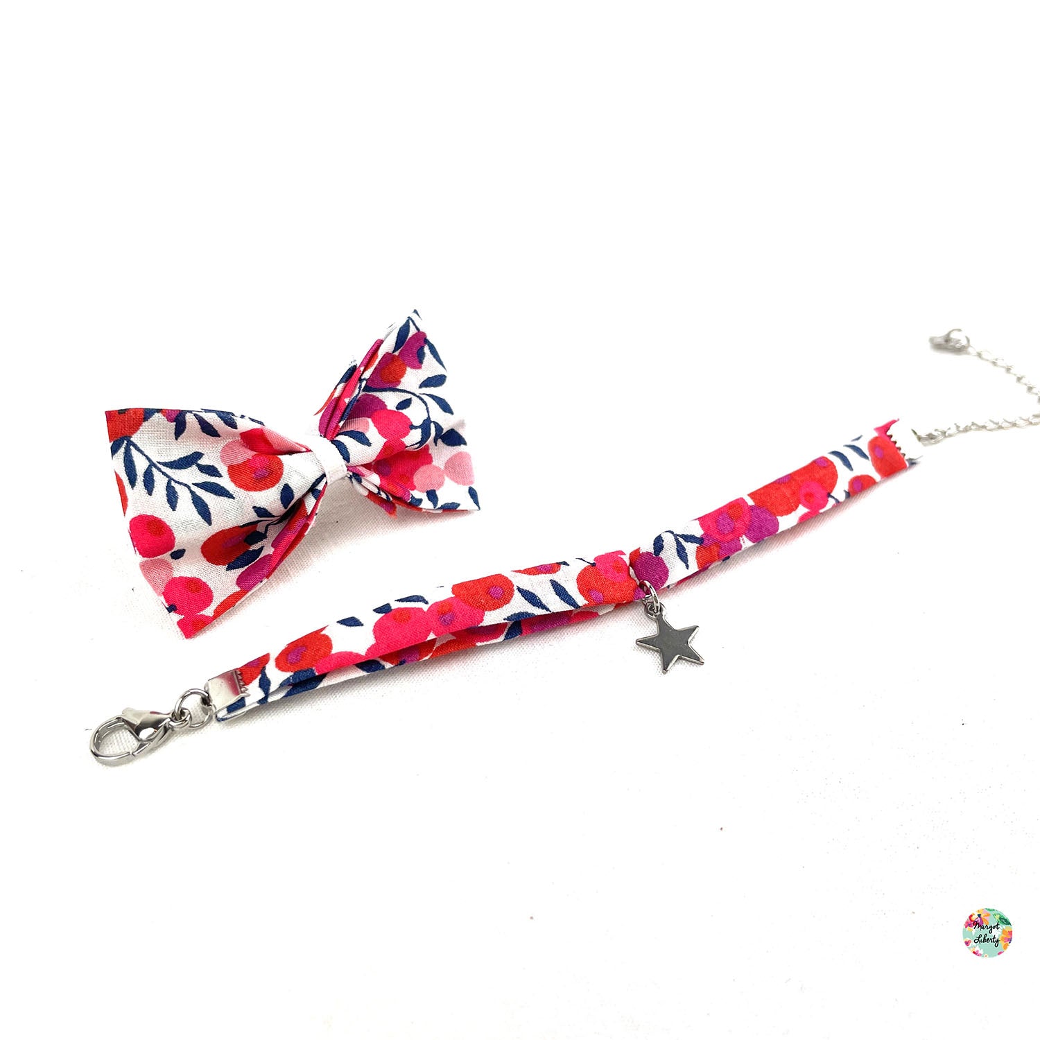 Bracelet et barrette assortis Liberty "Wiltshire rouge"