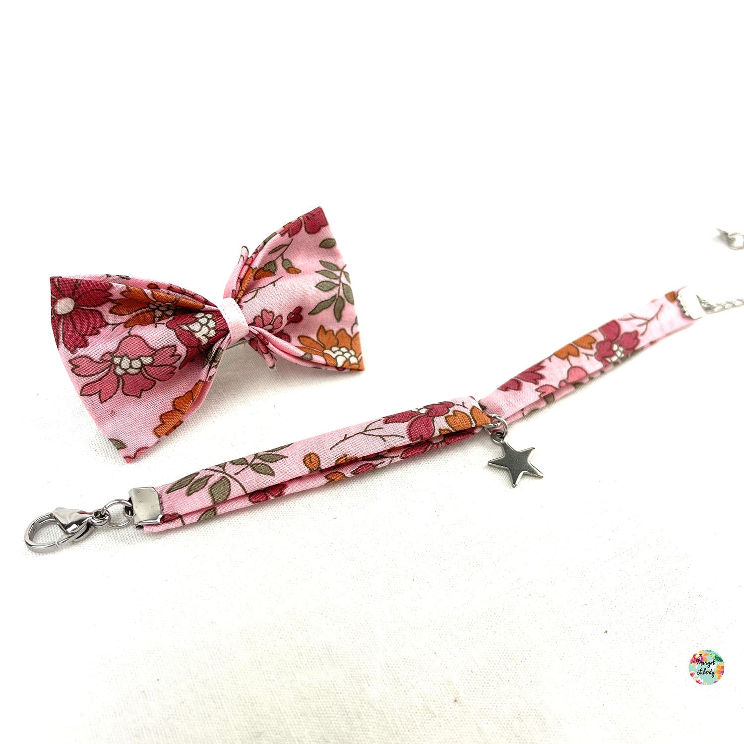Bracelet et barrette assortis Liberty "Capel Floret - Rose Buvard"