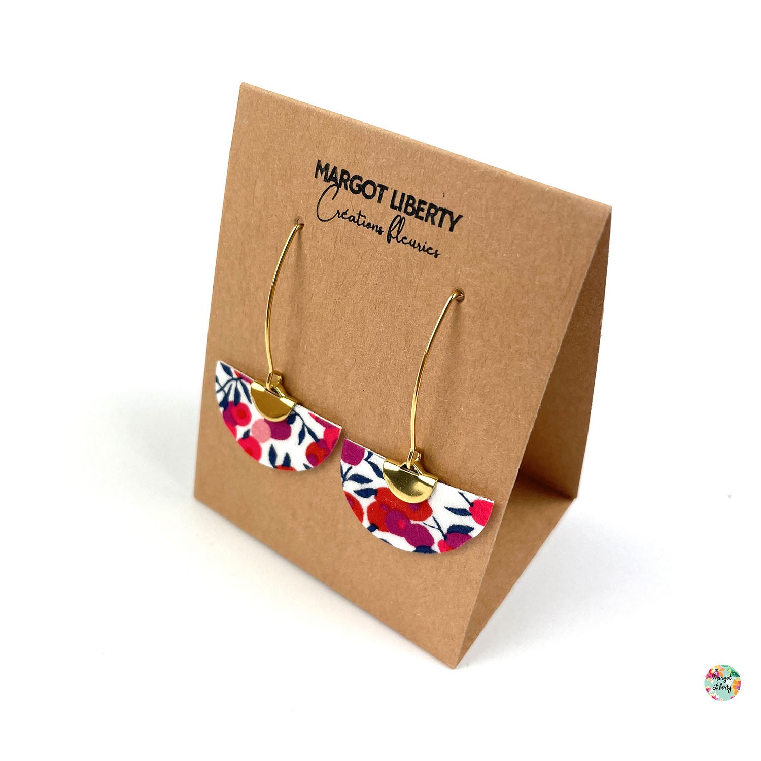 Boucles d’oreilles "Demi-lune" Liberty Wiltshire rouge (couleur or)