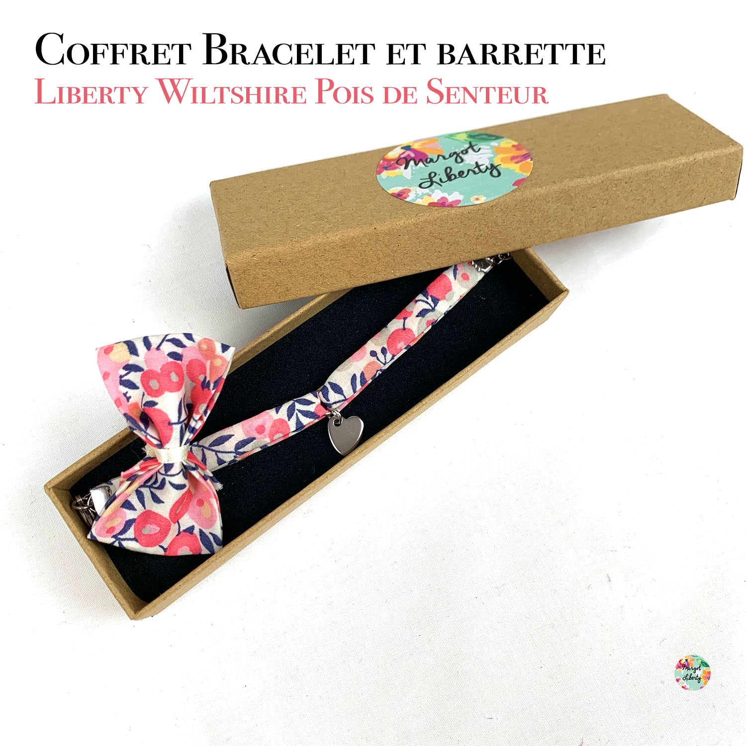Coffret "Bracelet et sa barrette" Liberty Wiltshire Pois de Senteur