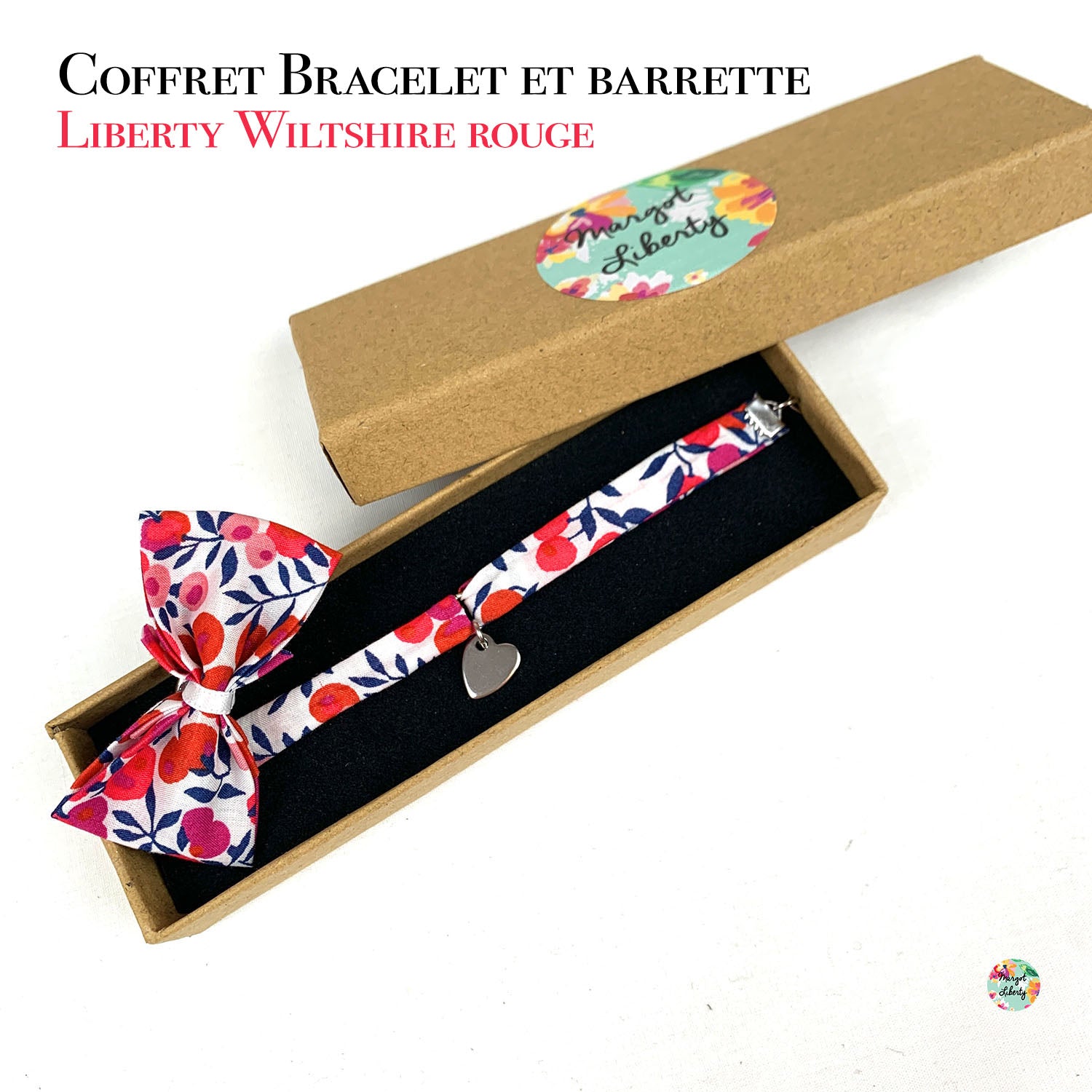 Coffret "Bracelet et sa barrette" Liberty Wiltshire rouge