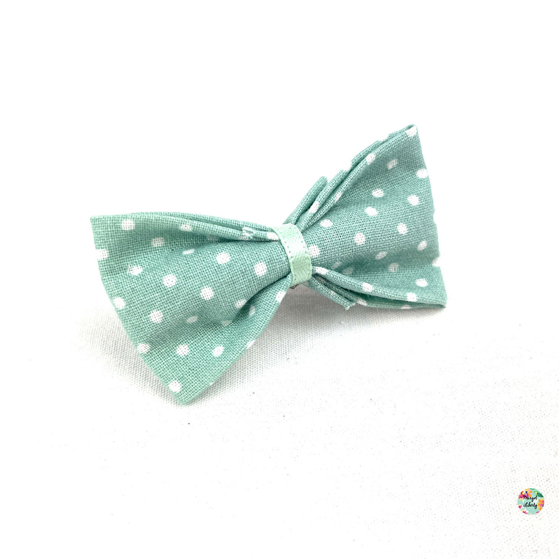 Barrette Vert clair pois blancs