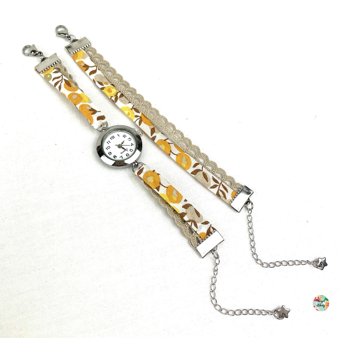 Montre et bracelet assorti - Liberty &quot;Wiltshire Tournesol&quot; - Dentelle beige