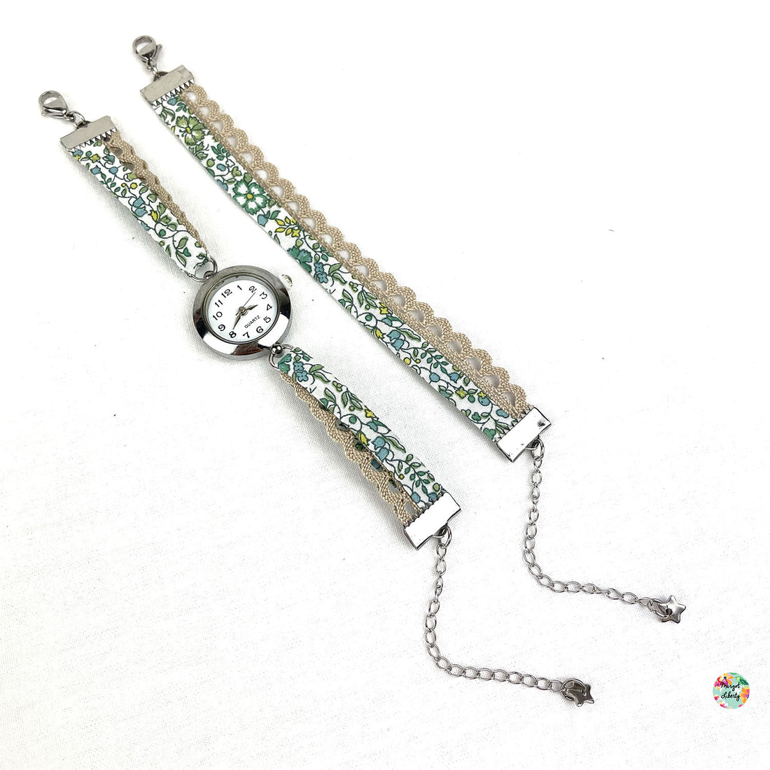 Montre et bracelet assorti - Liberty &quot;Katie and Millie Mint&quot; - Dentelle beige