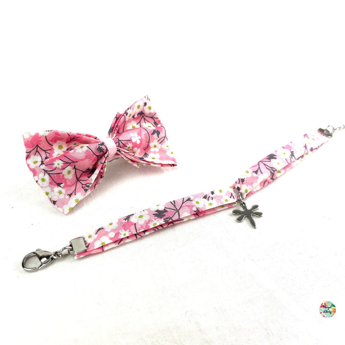 Bracelet et barrette assortis Liberty "Mitsi Orchidée rose"