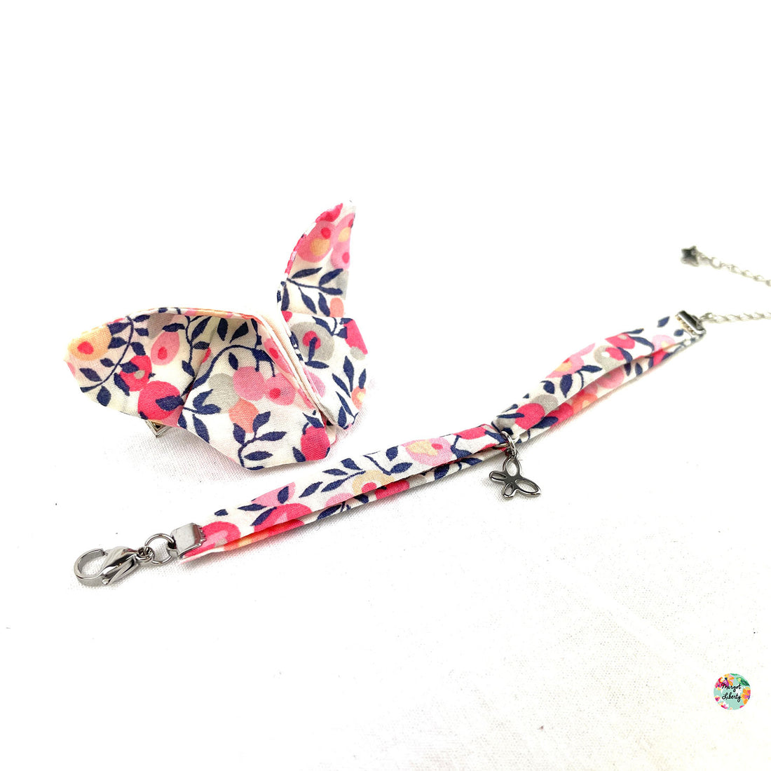 Bracelet et barrette papillon assortis Liberty "Wiltshire Pois de Senteur"