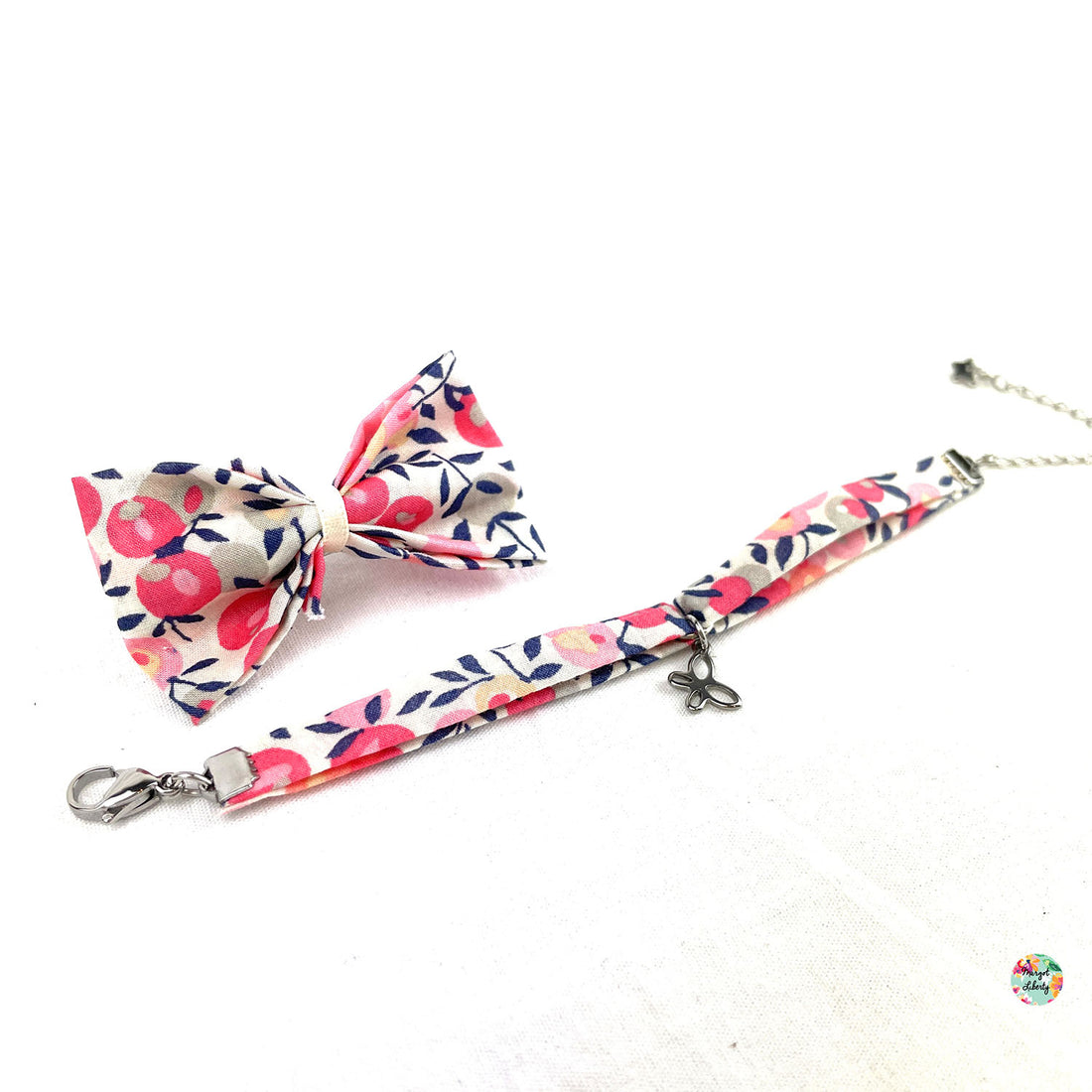 Bracelet et barrette assortis Liberty "Wiltshire Pois de Senteur"