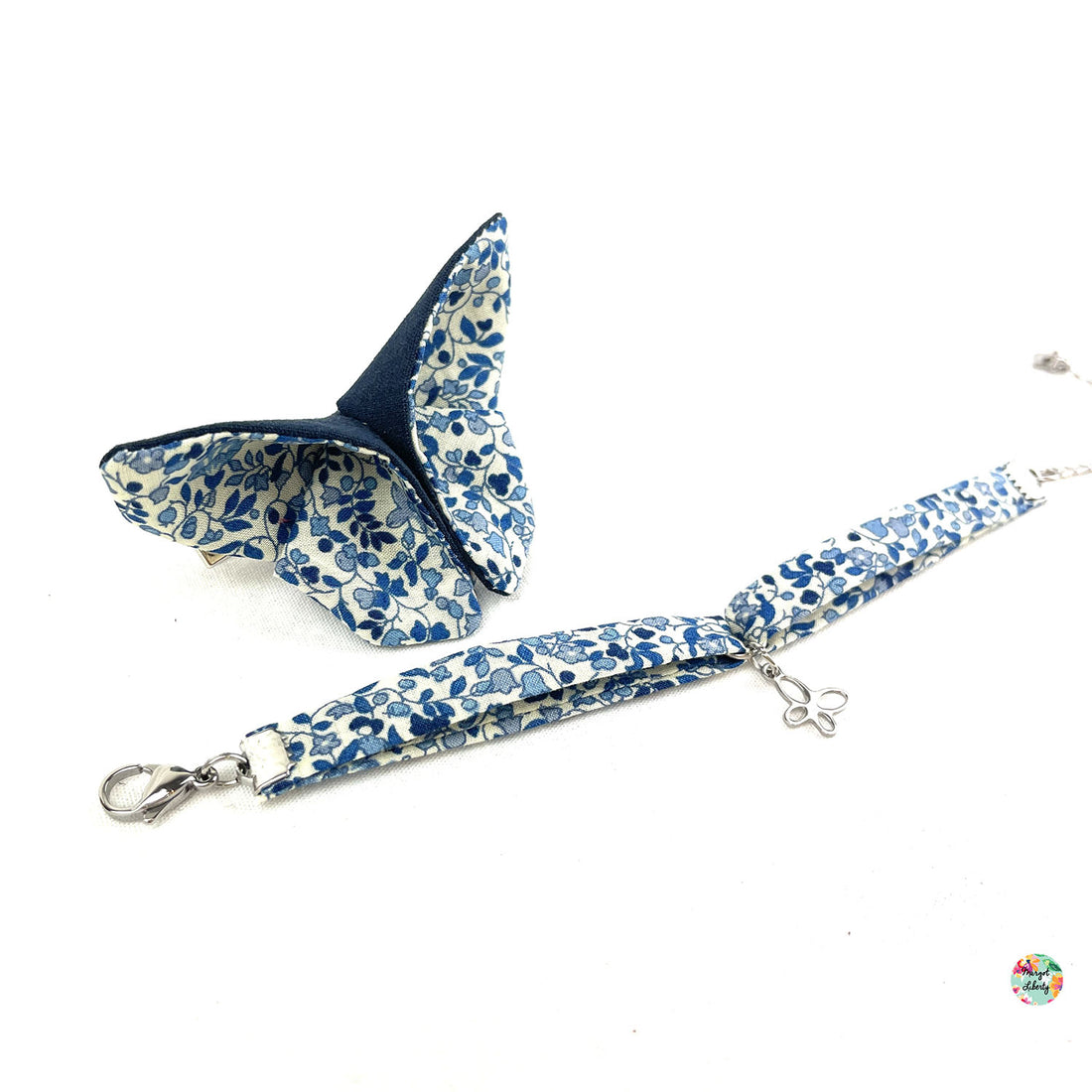 Bracelet et barrette papillon assortis Liberty "Katie and Millie Bleu"