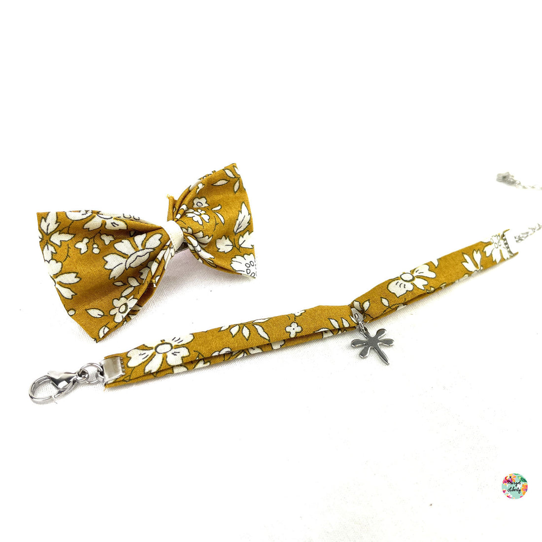 Bracelet et barrette assortis Liberty "Capel moutarde"