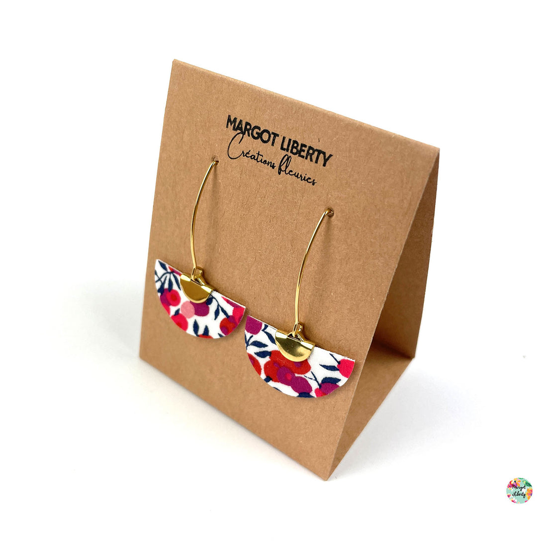 Boucles d’oreilles &quot;Demi-lune&quot; Liberty Wiltshire rouge (couleur or)