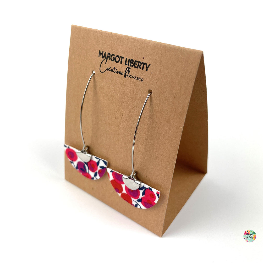 Boucles d’oreilles "Demi-lune" Liberty Wiltshire rouge (couleur argent)