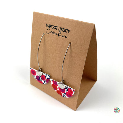 Boucles d’oreilles &quot;Demi-lune&quot; Liberty Wiltshire rouge (couleur argent)