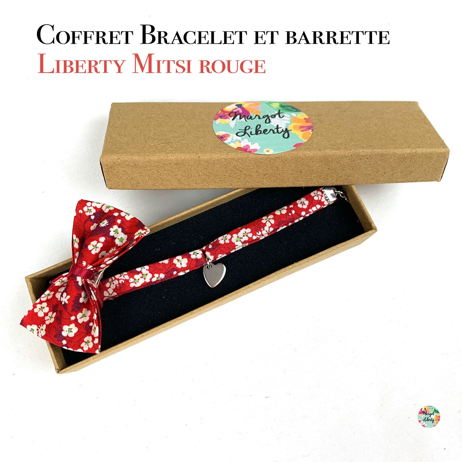 Coffret &quot;Bracelet et sa barrette&quot; Liberty Mitsi rouge